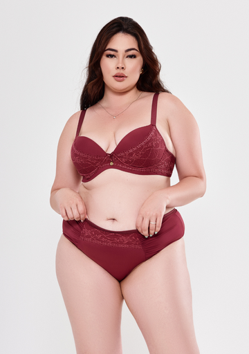 Conjunto Plus Size com Bojo Detalhes em Renda - Vinho - JJ
