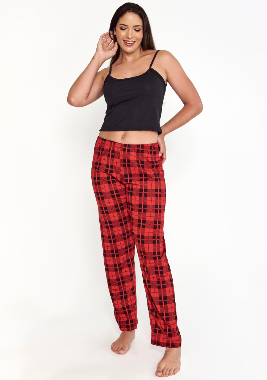 Calça xadrez fashion vermelha pijama