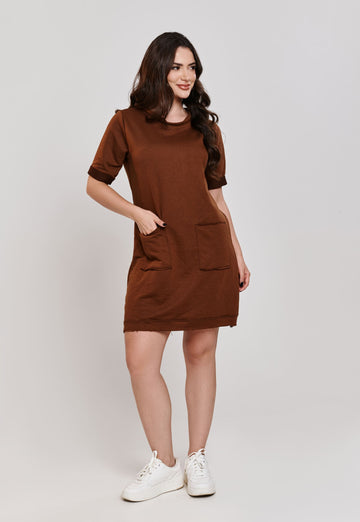 Vestido Moletinho Curto Feminino - Marron