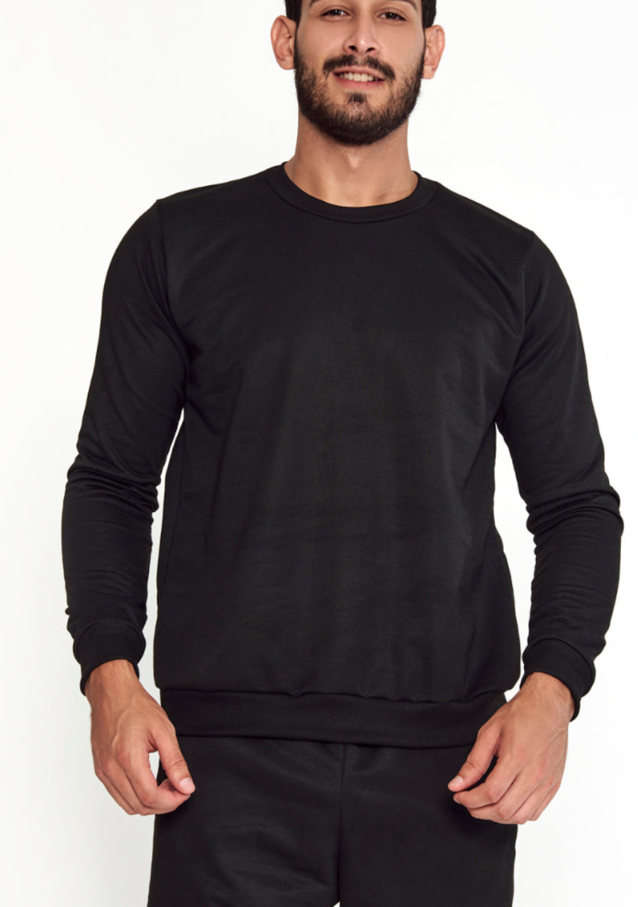 Blusa Moletom Masculina sem Capuz - Preto - JJ