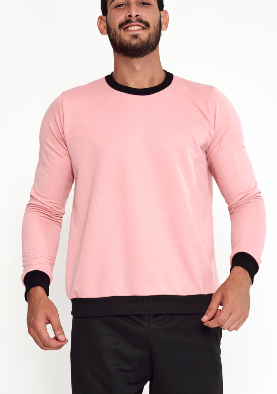 Blusa Moletom Masculina sem Capuz - Rosa - JJ