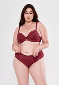 Conjunto Plus Size com Bojo Detalhes em Renda - Vinho - JJ