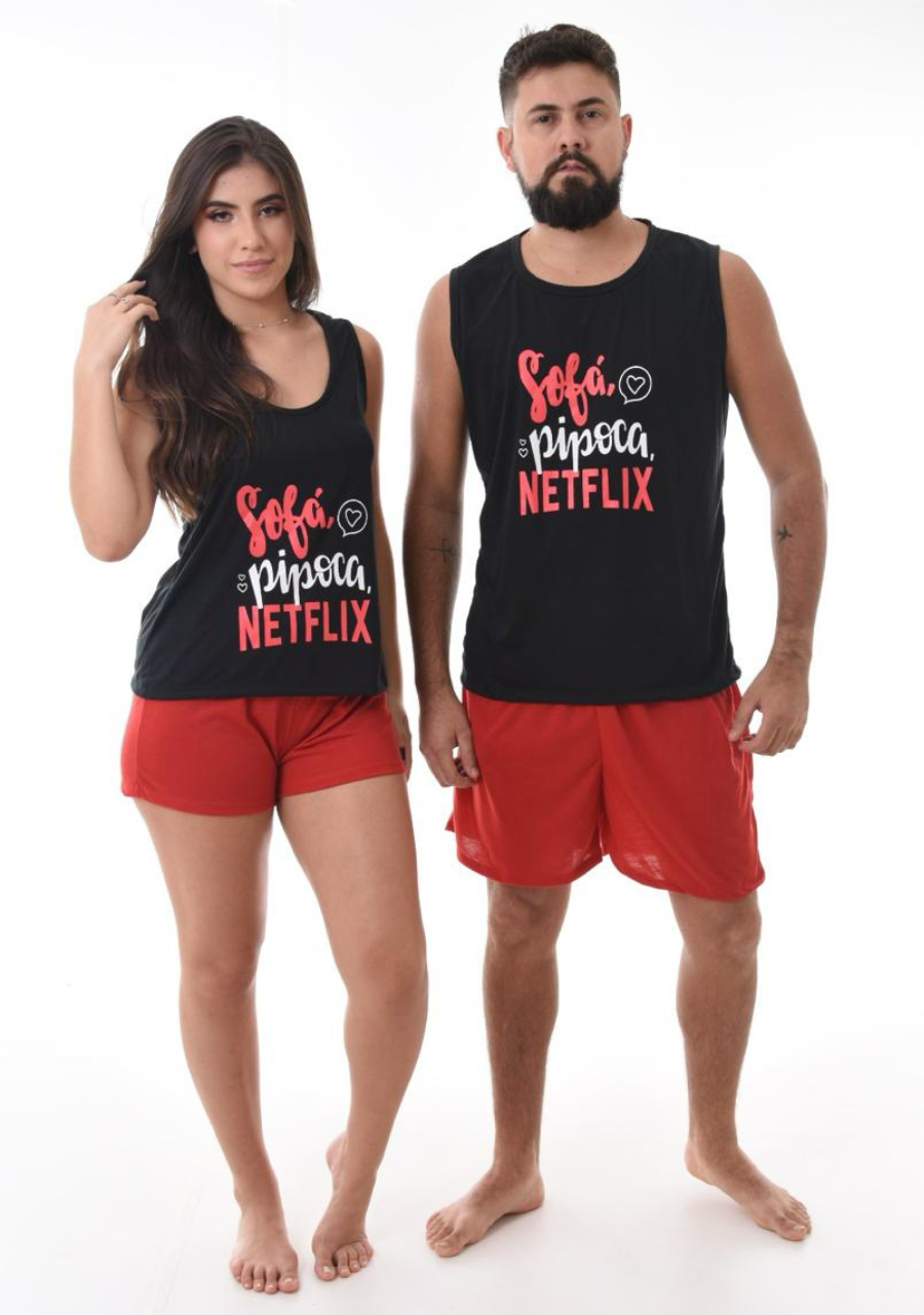 Kit 2 Pijamas Netflix Casal verão Masculino e Feminino Casal - JJ
