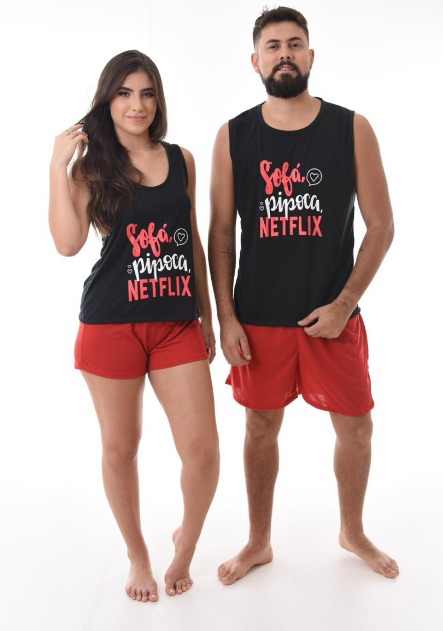 Kit 2 Pijamas Netflix Casal verão Masculino e Feminino Casal - JJ