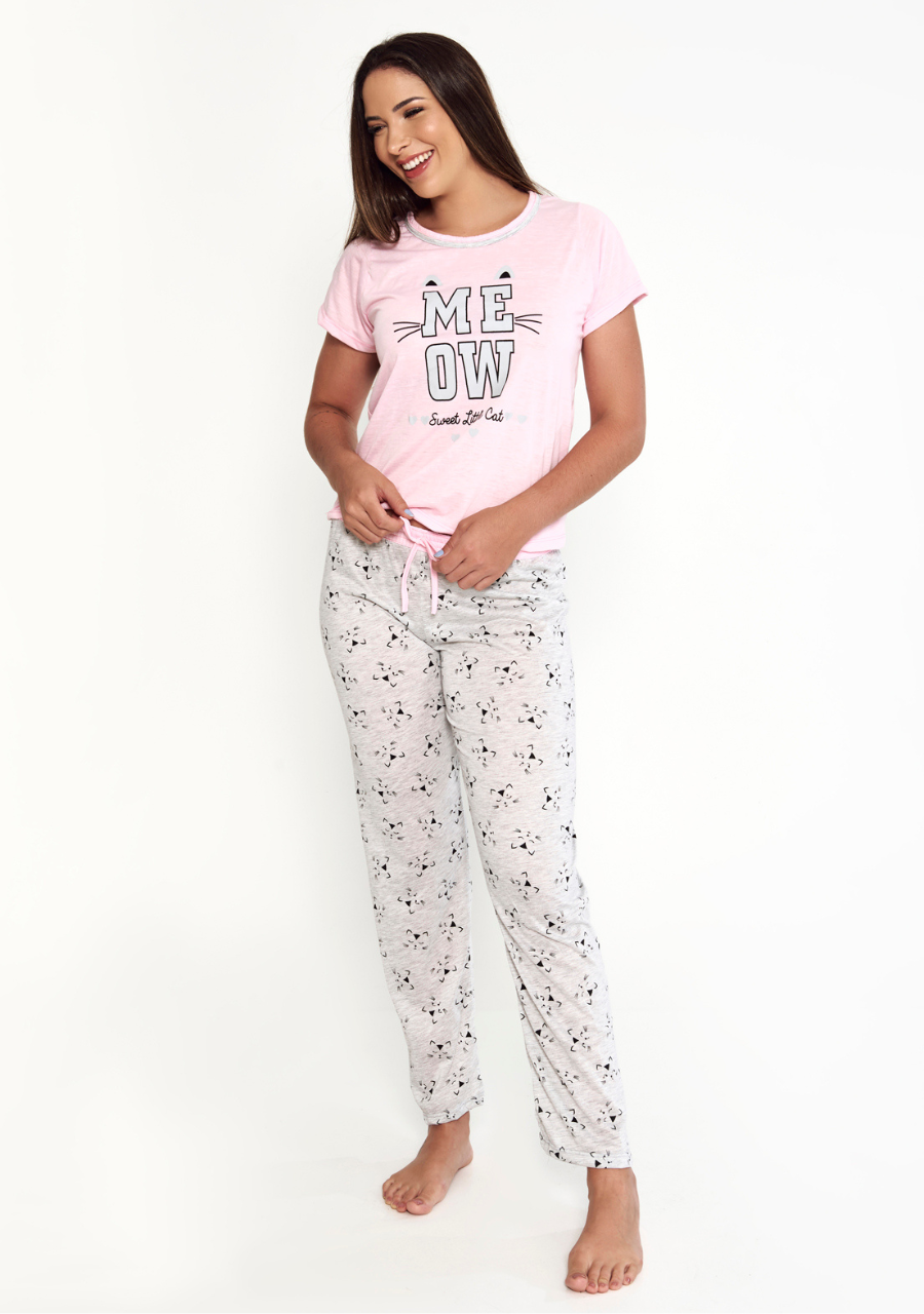 Pijama Feminino Mescla Camiseta e Calça - JJ