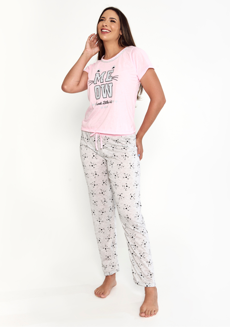Pijama Feminino Mescla Camiseta e Calça - JJ
