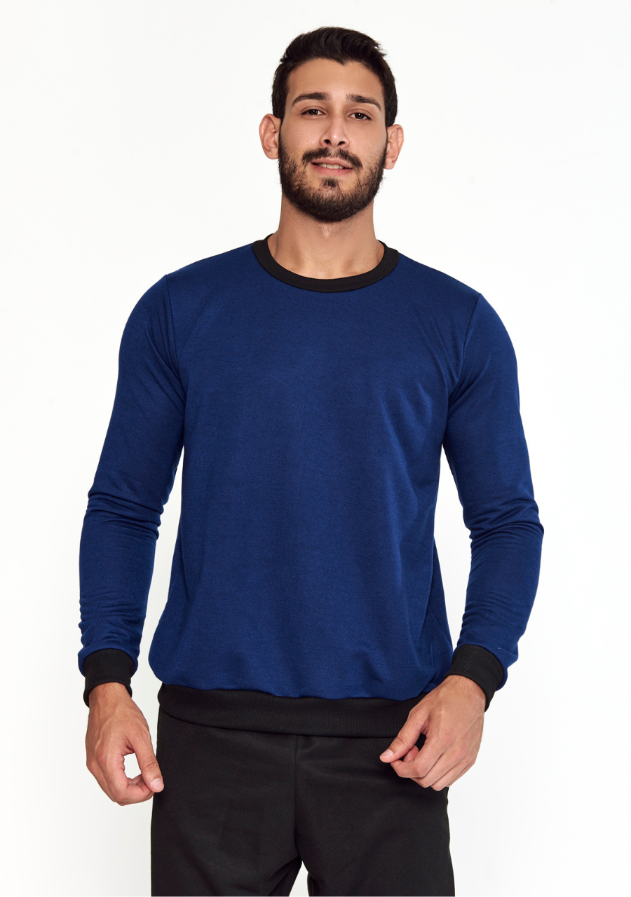 Blusa Moletom Masculina sem Capuz - Marinho - JJ