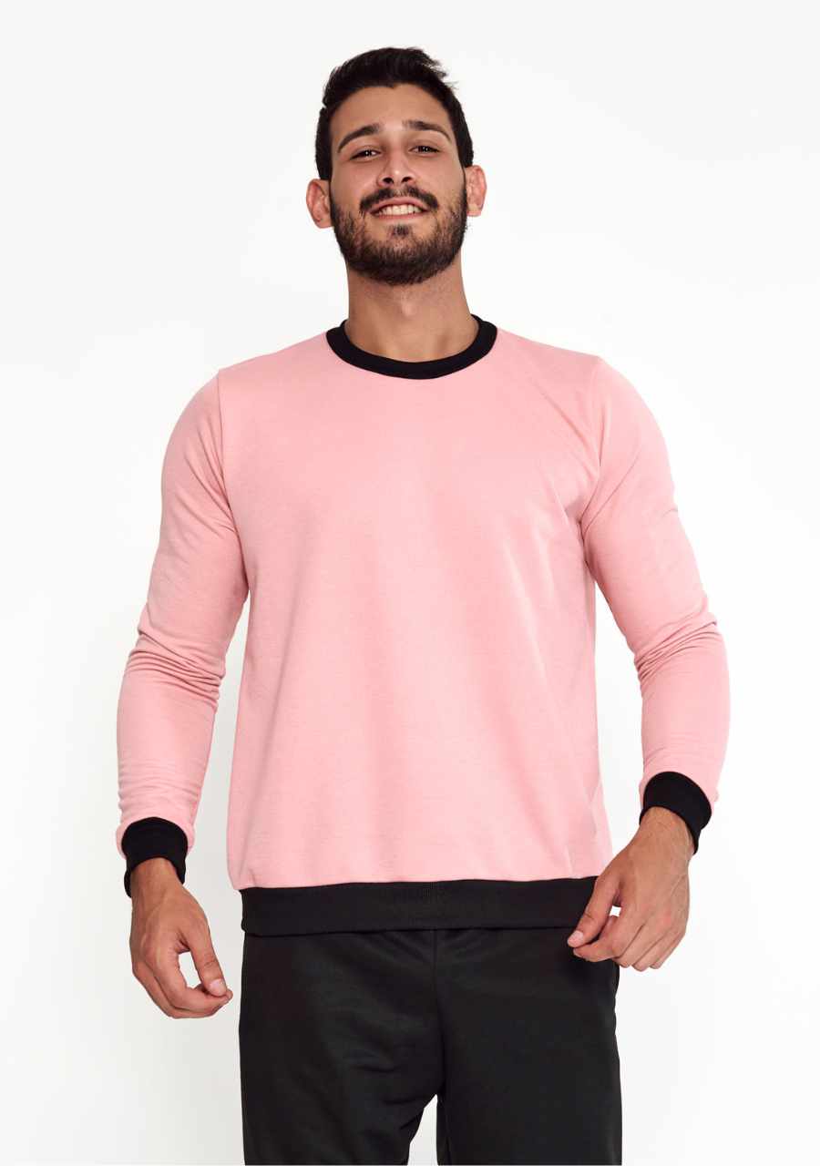 Blusa Moletom Masculina sem Capuz - Rosa - JJ