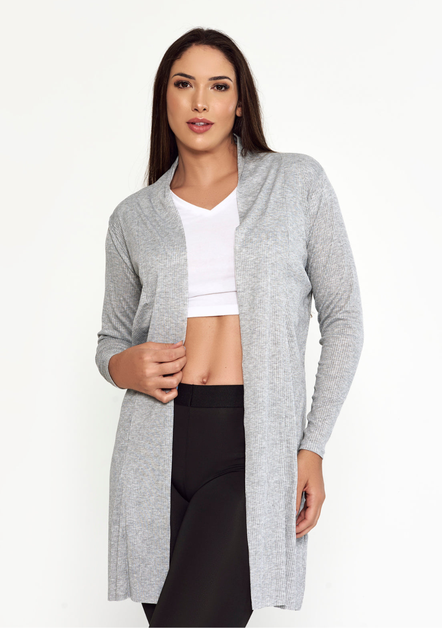 Cardigan Feminino Básico Alongado - Mescla - JJ