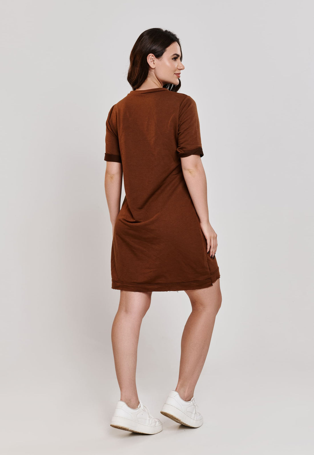 Vestido Moletinho Curto Feminino - Marron